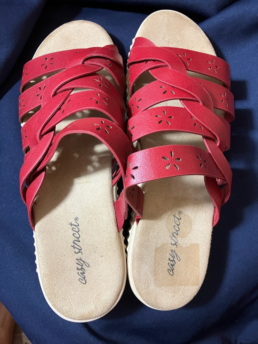 easy street Red Braided-Strap Slide Sandals